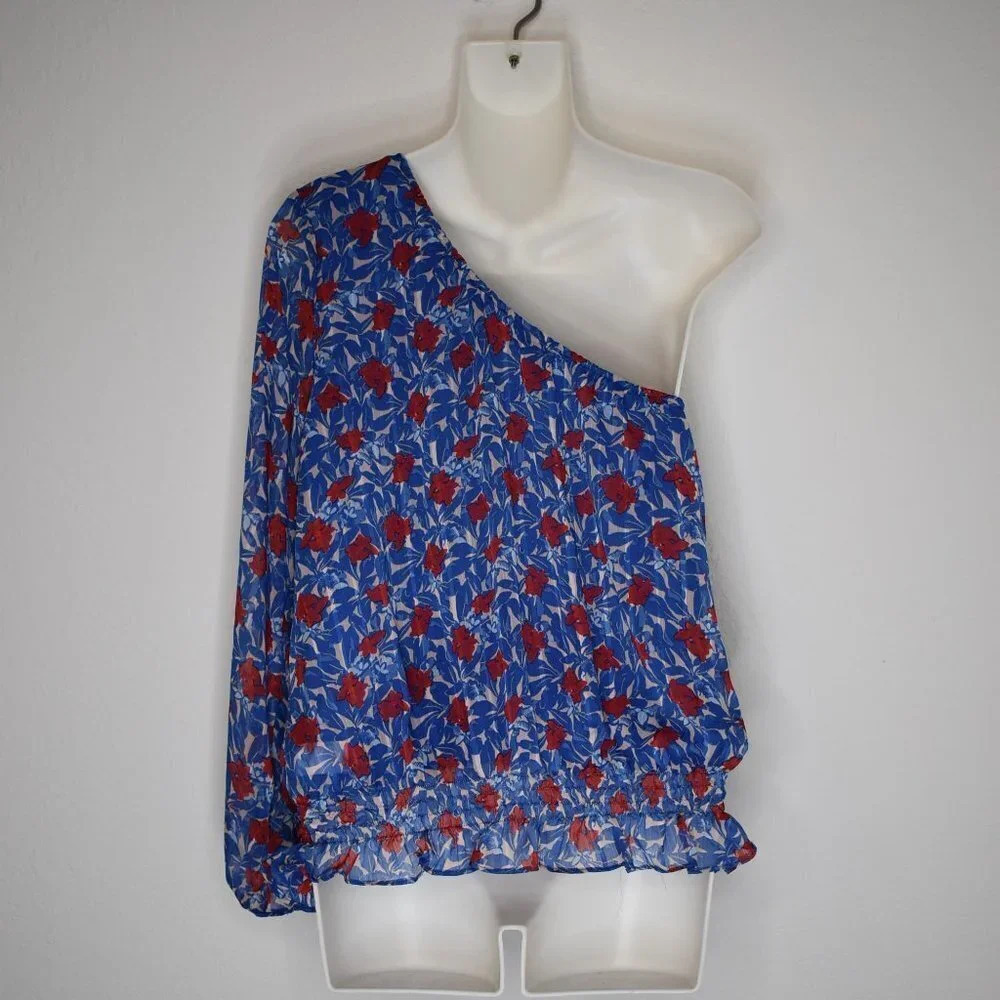 Lucky Brand Floral Chiffon Blouse Sz S Smocked Waist Sheer Boho Beachy - Picture 7 of 13